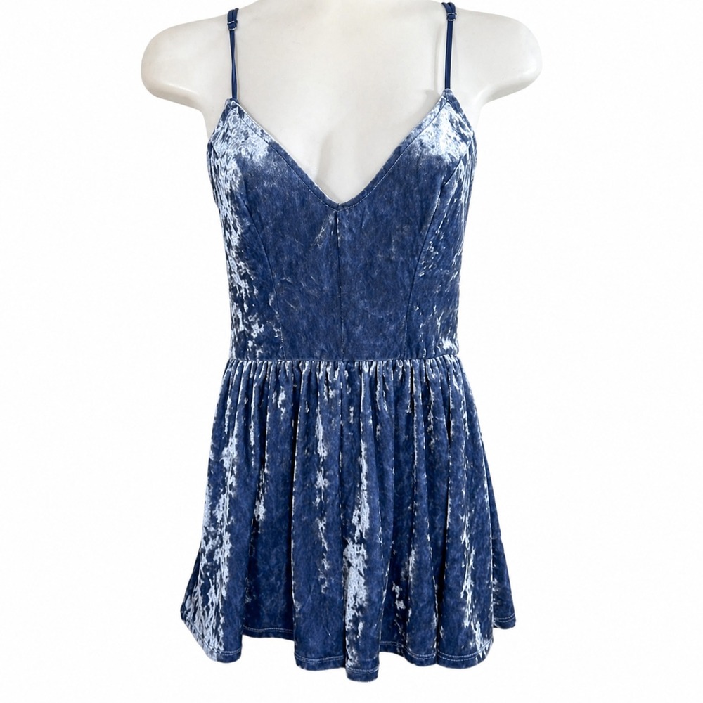 L.A. Hearts Romper Dress Womens XS Blue Crushed Velvet Open Back